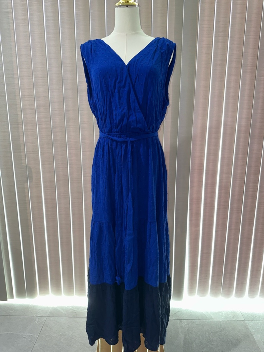 DR2 Cobalt Blue Sleeveless V-Neck Maxi Dress with Waist Tie